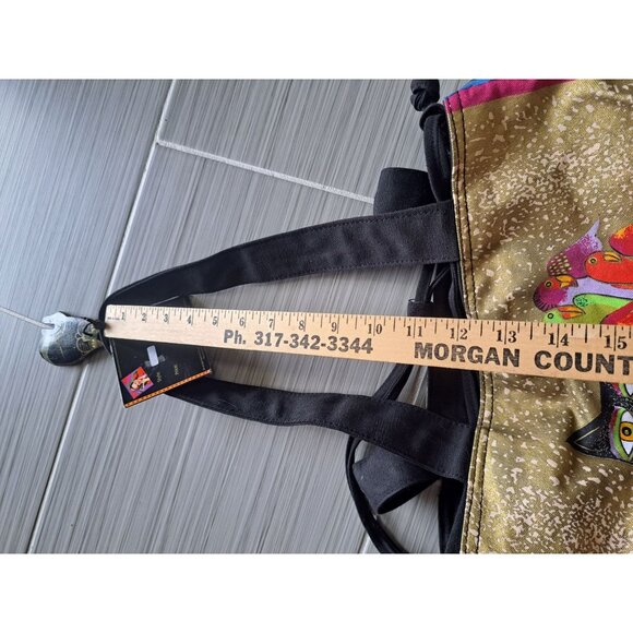 NWT Laurel Burch Cat Parrot Canvas Drawstring Tote Bag 12x14x8 Bag Charm READ - Picture 9 of 9